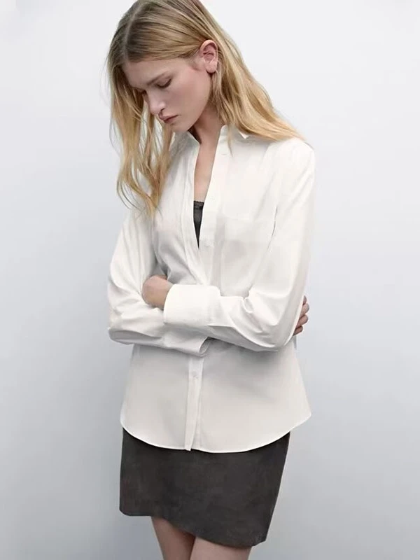 

MD Women's Early Spring New High nce Commuter Sle Simple White Cotton Pointed Collar Basic irt Faionable