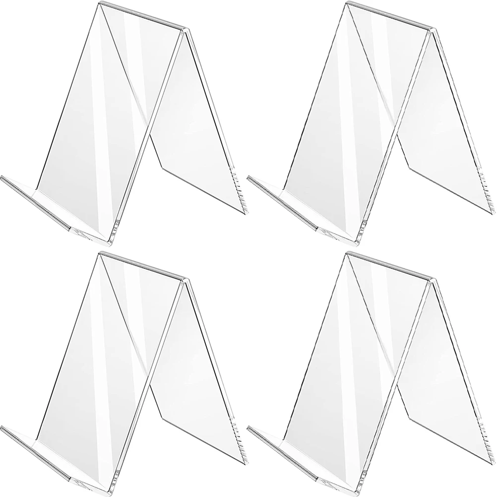 4pcs Acrylic Bookshelf Display Stand 100x115x130mm Simple Sign Holders Slanted Rack Price Menu Storage Desk Organizer