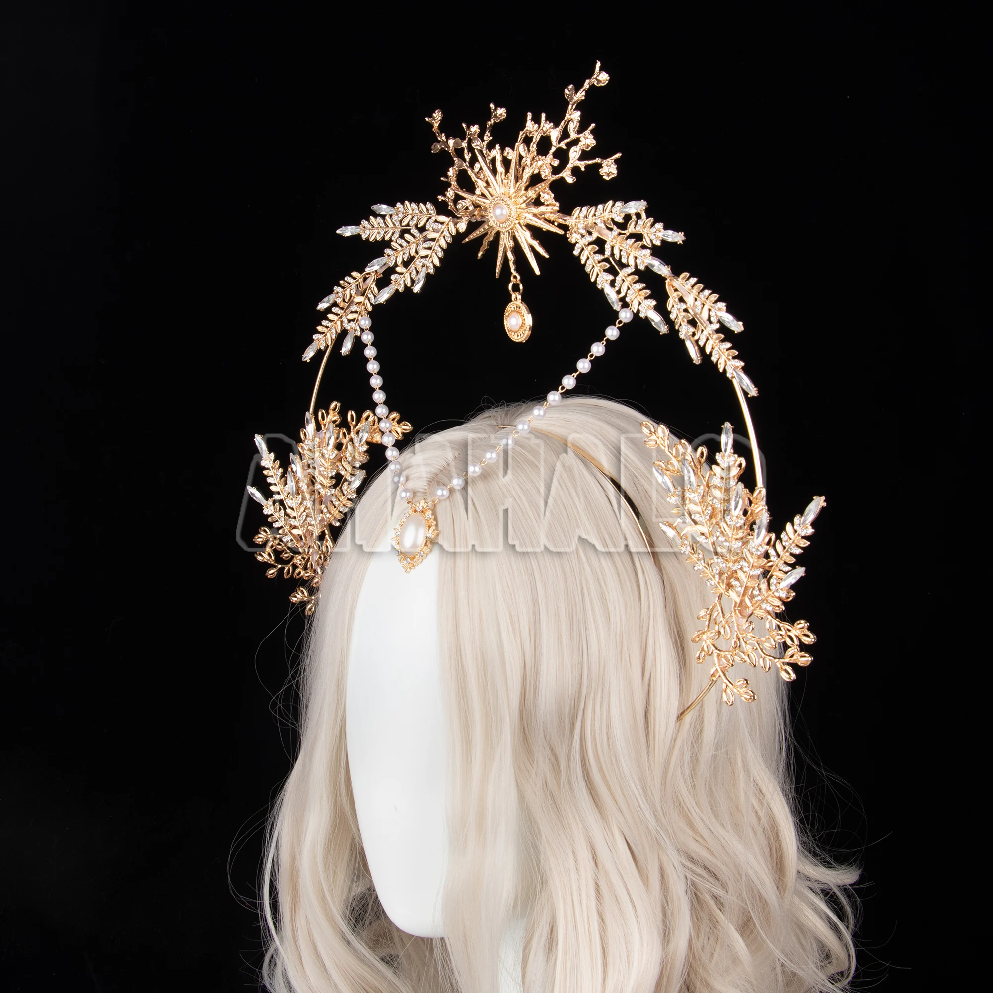 Mary apollo sol deusa halo headwear lolita dourado exagerado headpiece feminino festa fotografia bandana produto acabado