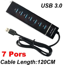 Adaptateur haute vitesse USB 3.0 Hub à 4 /7 Ports 30/120cm pour PC de bureau, Mac, ordinateur portable, clavier, souris, disque dur Mobile de 2 to