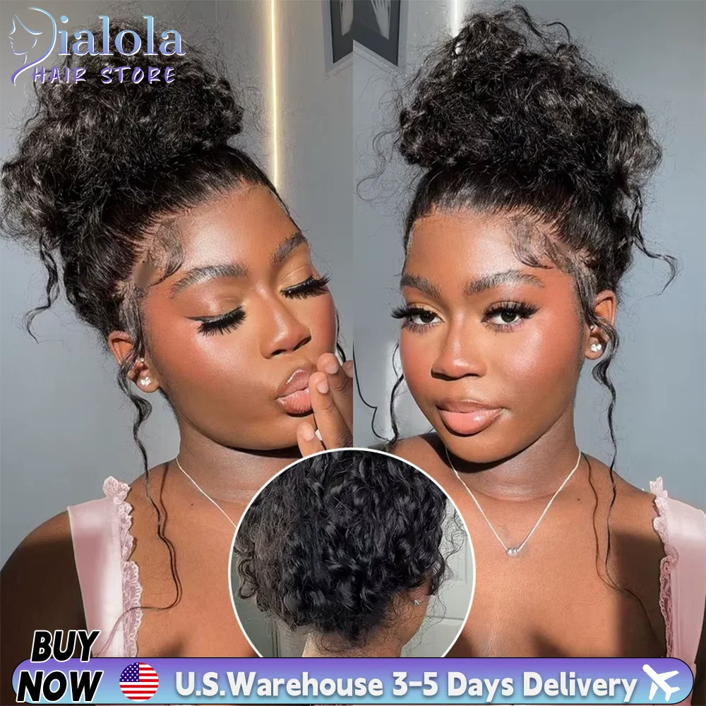 Dialola 360 HD Perruques Full Lace Front Bouclées Cheveux Humains Brésiliens Pré-Pluckées Ondulations Profondes Bande Invisible Sans Colle Perruque Ondulations Aquatiques
