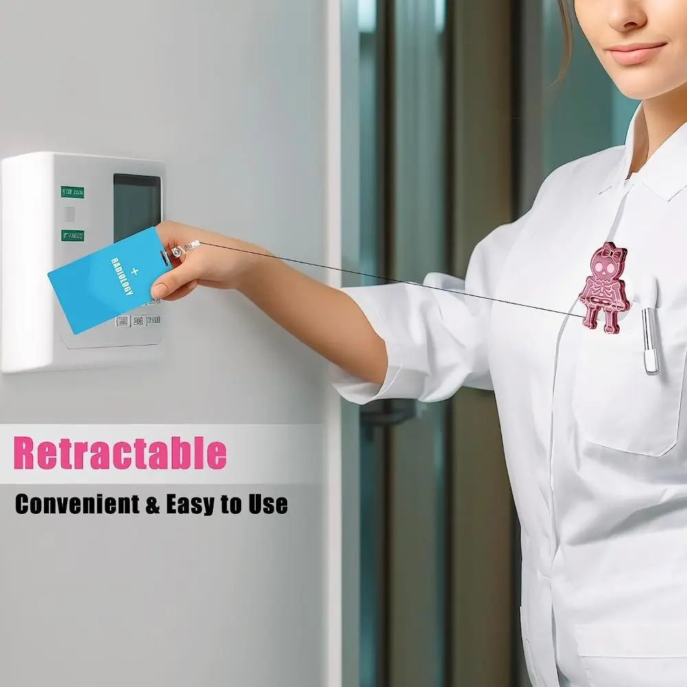 핑크 간호사 접이식 배지 릴 해골 ID 카드 클립 이름 카드 홀더 작업 카드 클립 아크릴 병원 배지 홀더