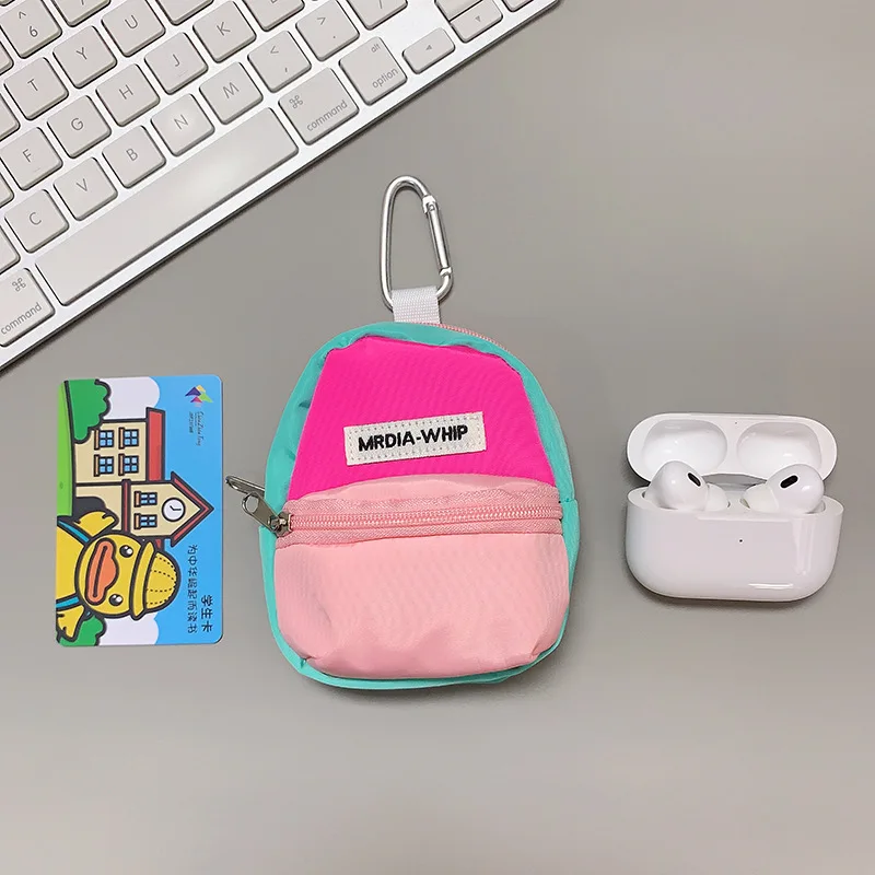 トレンドのカラーブロックチャーム：小さめスクールバッグデザイン、ミニバッグ、コインケース、ストラップ、イヤホンケース、リップ収納
