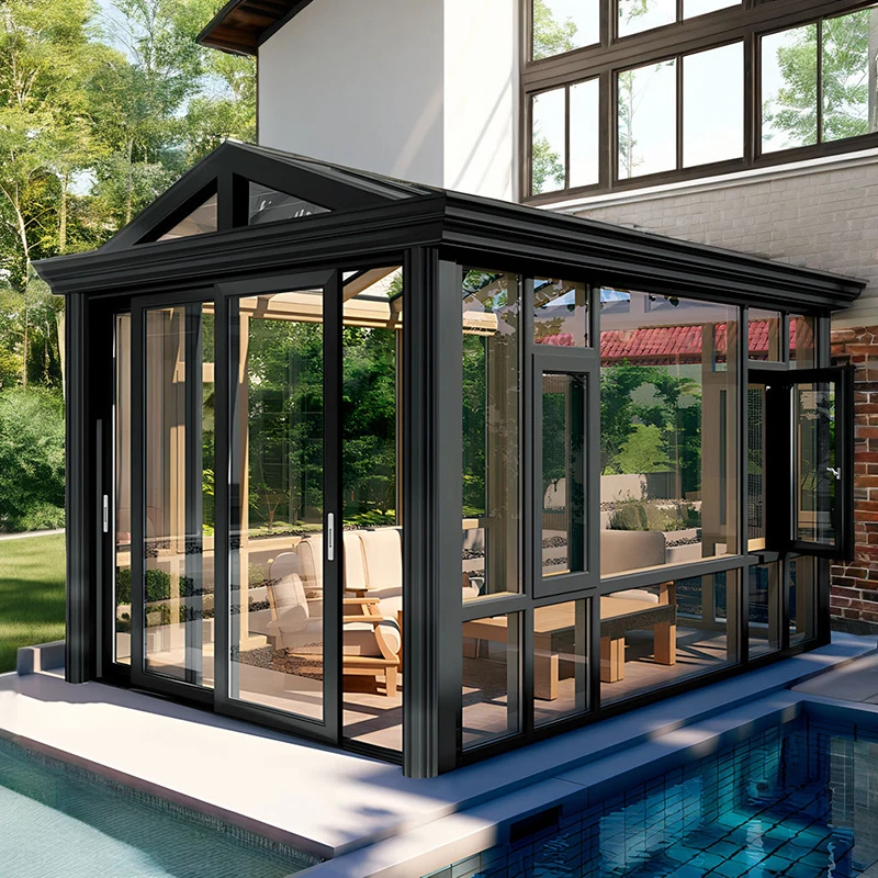 Modern Bioclimatic Louvered Roof Pavilion Luxury Aluminum Alloy Outdoor Gazebo Glass Sunroom For Garden Patio Backyard Leisure