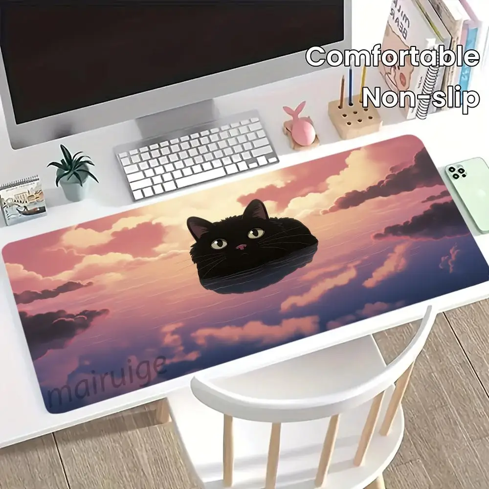 

Коврик для мыши с милой кошкой, большой коврик для компьютерной офисной игры, настольный коврик XXL, резиновый противоскользящий коврик с прошитыми краями, коврики для клавиатуры ПК, длинные настольные коврики