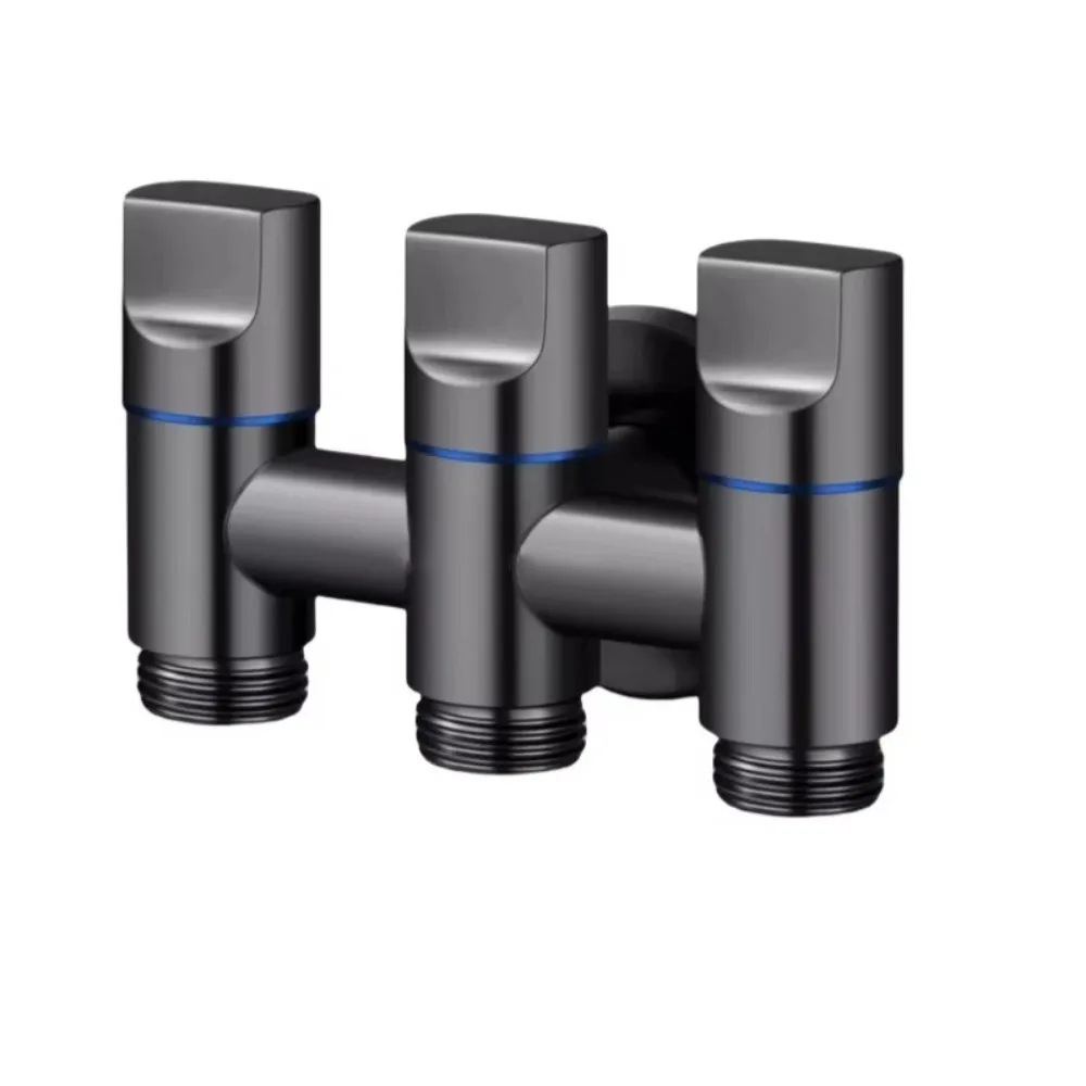 Stainless Steel 3 Ways Angle Valve Independent Controls Multi Outlet Water Splitter Valve Gunmetal Gray Knurled Handles