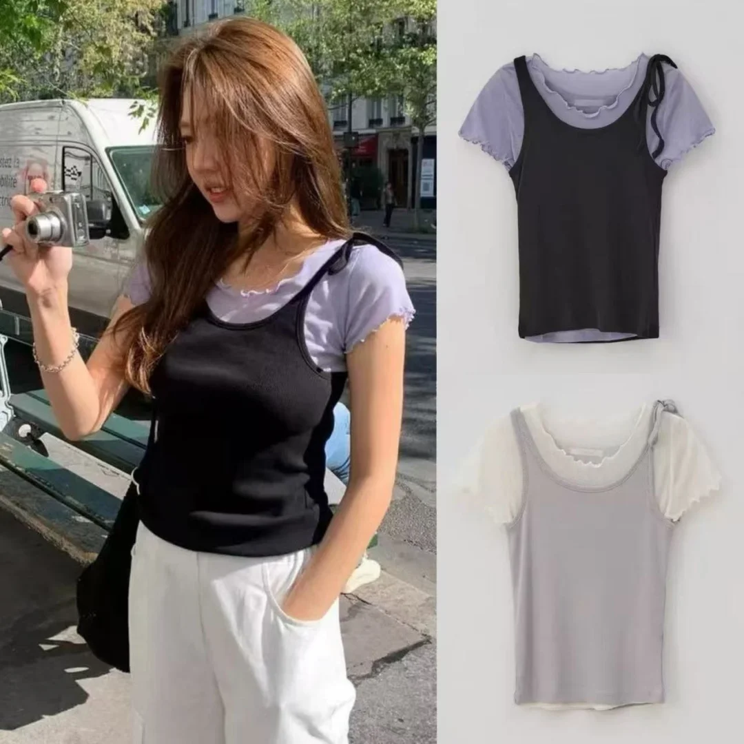 

Милая деревянная футболка ort Sve и топ ter Ne, комплект Dongda Gate Sle, летнее новое поступление, комплект Faion из двух предметов