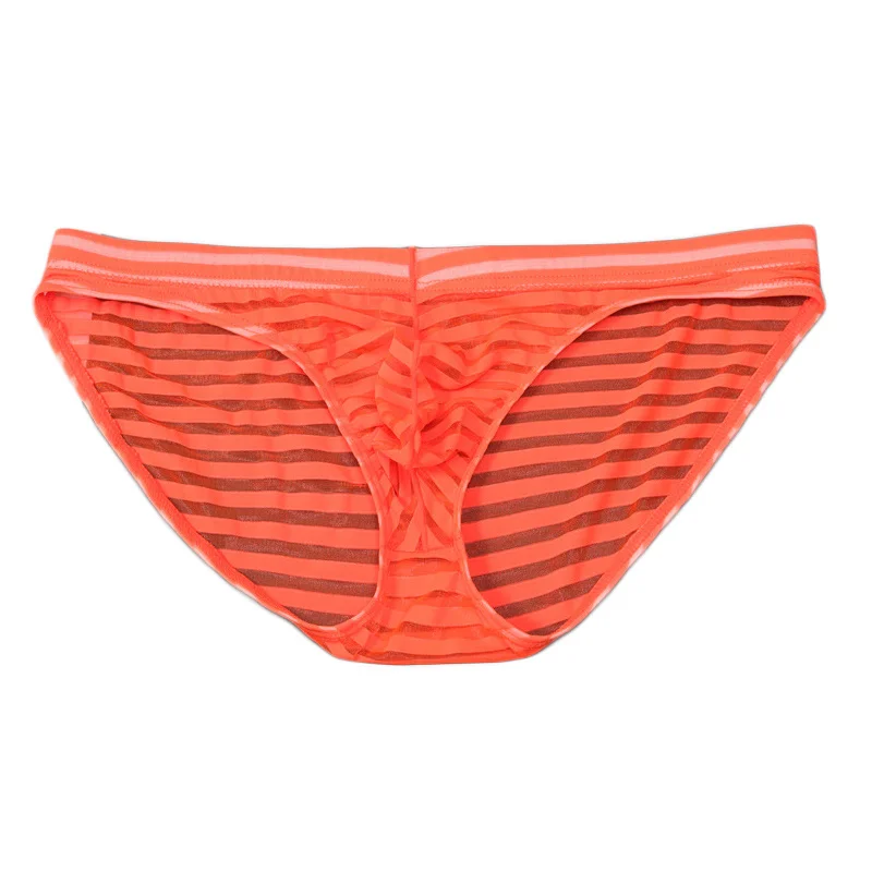 Men's Breathable Underwear L ow Waist Striped Briefs Ultra-thin Mesh Sexy Transparent Mesh Quick-drying Brief Underpants 6