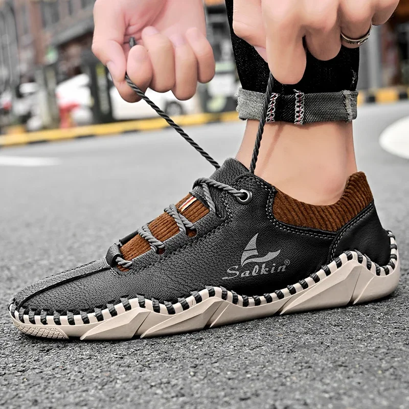 Zapatos de conducción para hombre, mocasines hechos a mano, zapatos casuales transpirables para exteriores, zapatillas de deporte de talla grande