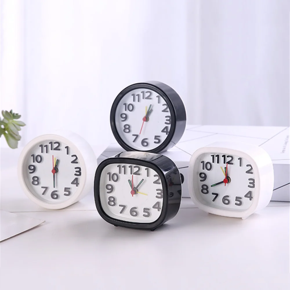 Square Round Small Alarm Clock Snooze Silent Sweeping Wake Up Table Clock Battery Powered Compact Portable Travel Alarm Clock