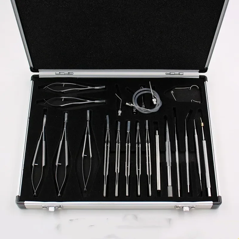 Juego de microinstrumento ocular de acero inoxidable o aleación de titanio, juego de 21 piezas, bolsita, pinzas para rasgar, tijeras, aguja