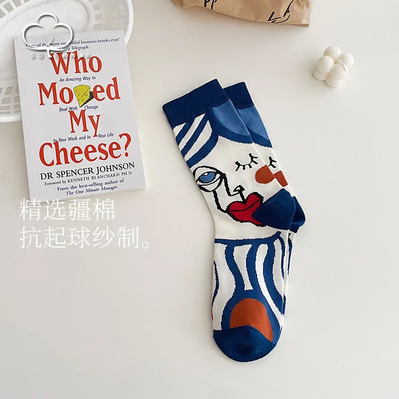 2024 Women Socks Skateboard doodle painting Plant Kawaii Funny Happy Casual Female Cotton Hosiery Streetwear Skate Harajuku