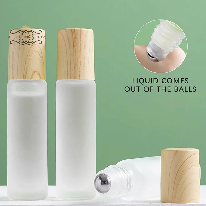 5ml10ml Frosted แก้วขวดลูกกลิ้งไม้พลาสติกสําหรับน้ํามันหอมระเหย Roll-On ขวดลูกกลิ้งสแตนเลส