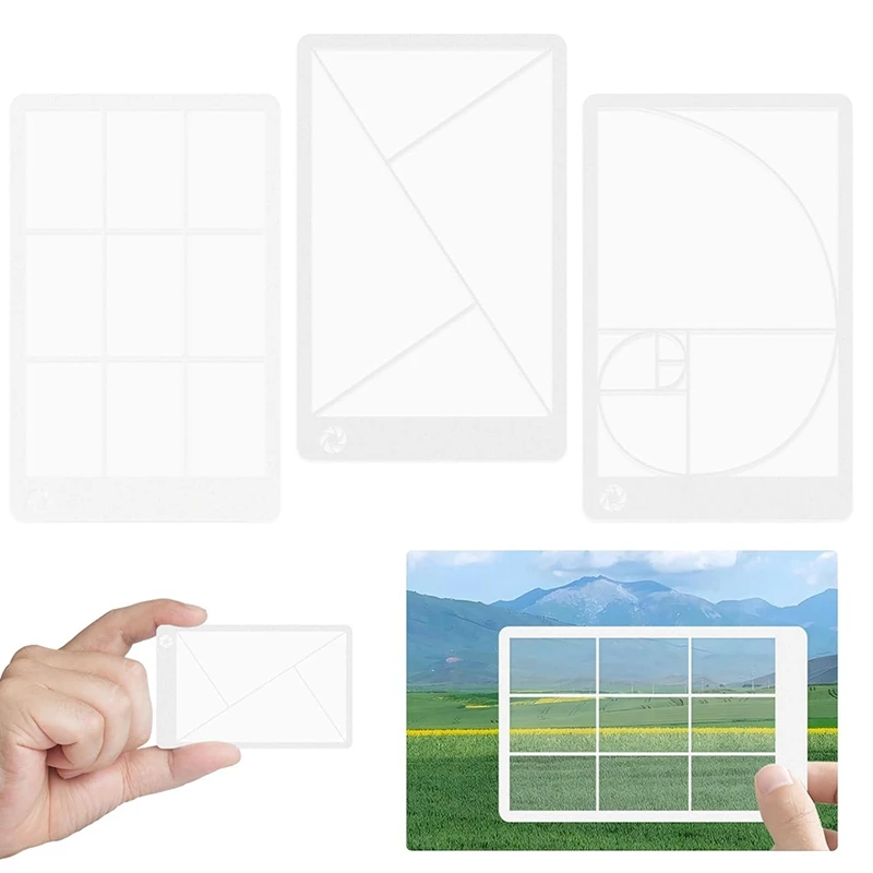 A46T 3 Pieces of Viewfinders Fibonacci Composition View Finder Golden Ratio Photo Viewing Positioning Ruler Viewer