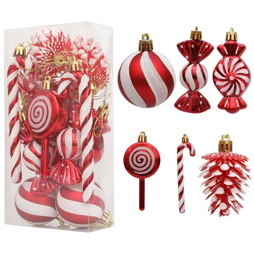 13pcs Shatterproof Christmas Candy Ball Pendant Reusable Plastic Xmas Tree Hanging Pendant Elegant Lollipop Pine Cone Pendant