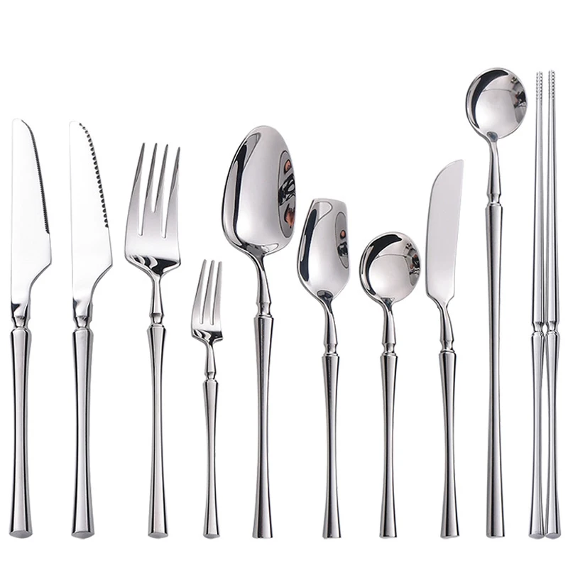 AJOYOUS Cutlery Set Stainless Steel Mirror Flatware Luxury Silverware Set Dessert Fork Tea Spoon Knife Dinnerware Kitchen