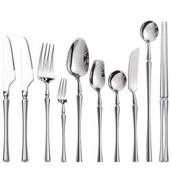 AJOYOUS Cutlery Set Stainless Steel Mirror Flatware Luxury Silverware Set Dessert Fork Tea Spoon Knife Dinnerware Kitchen