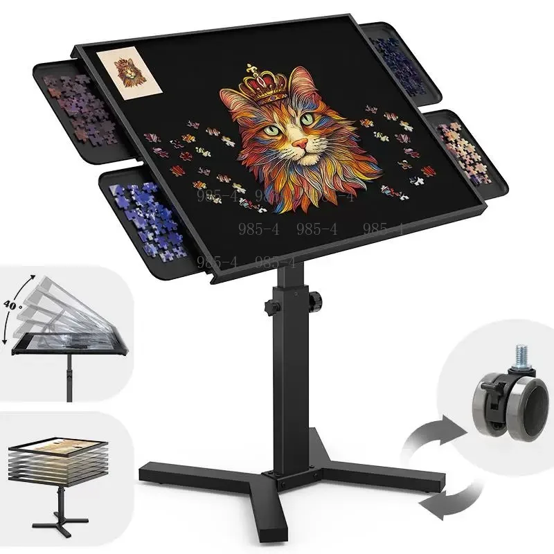 Premium Metal Ergonomic Puzzle Table, Height Adjustable Lift Puzzle Board Table with Drawers and Protective Cover