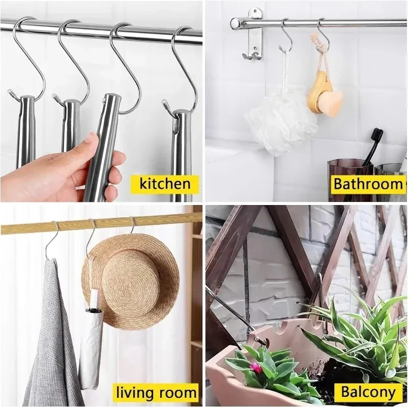 30/10 Uds. Bolsas con gancho en forma de S de acero inoxidable, gorros para ropa, toallas, ganchos en S, perchas colgantes para plantas, soportes de almacenamiento para cocina y baño