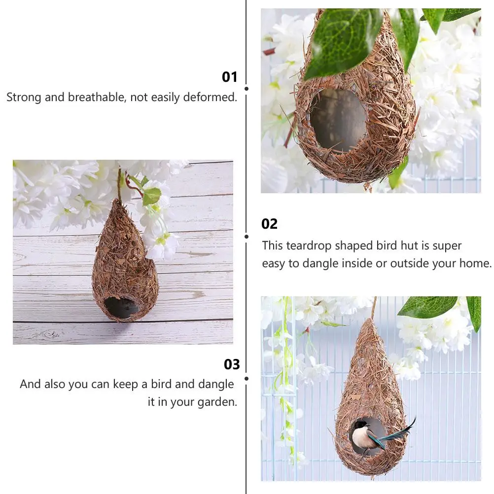 

Simulated Straw Bird Nest House for Small Parrots Breeding Nests Outdoor Garden Hanging Teardrop Shaped Safe Hideaway Rustic