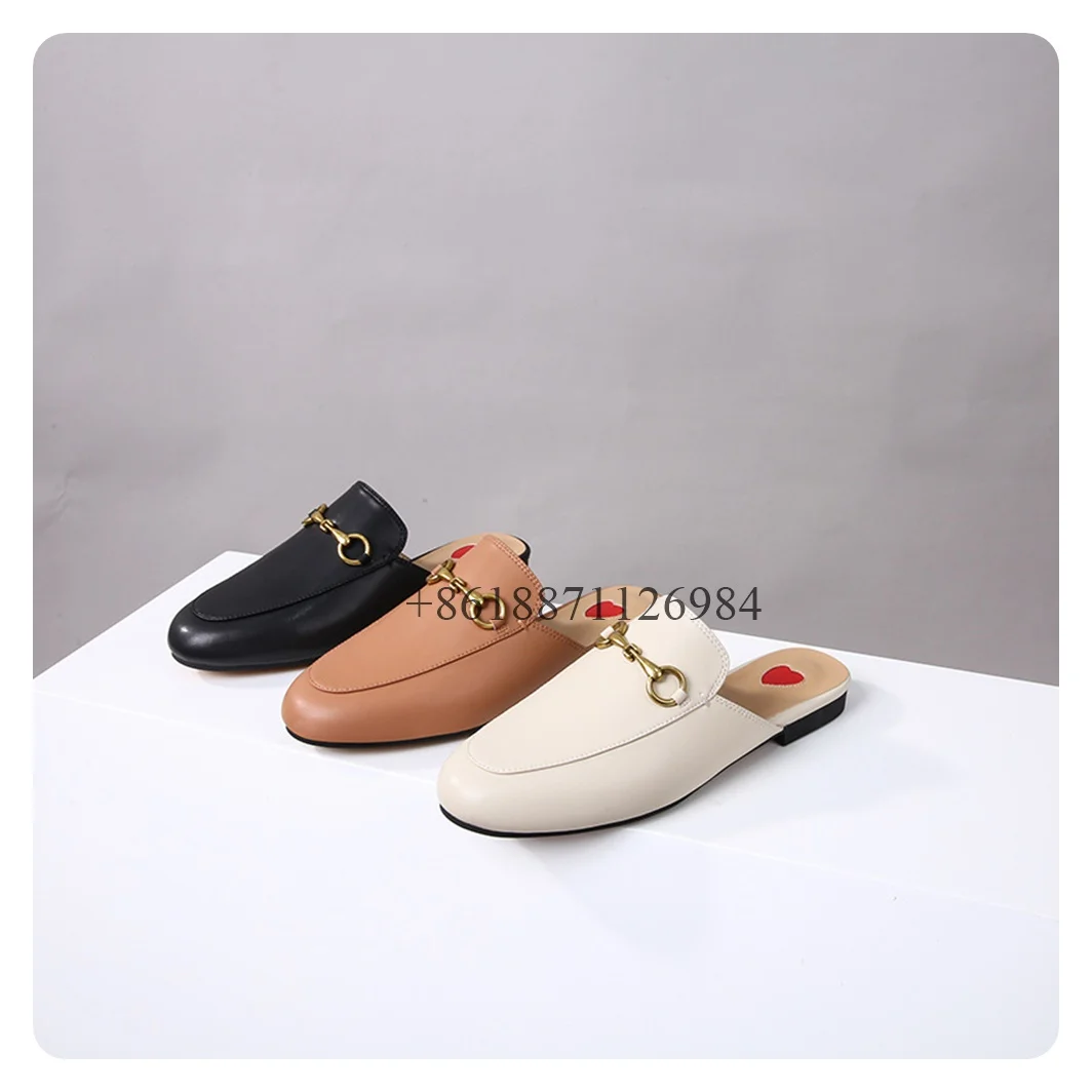 Soild Leisure Style Round Toe Outdoor Summer Women Slippers With Metal Chain Chunky Low Heels Slip On Design Comfortable Mules