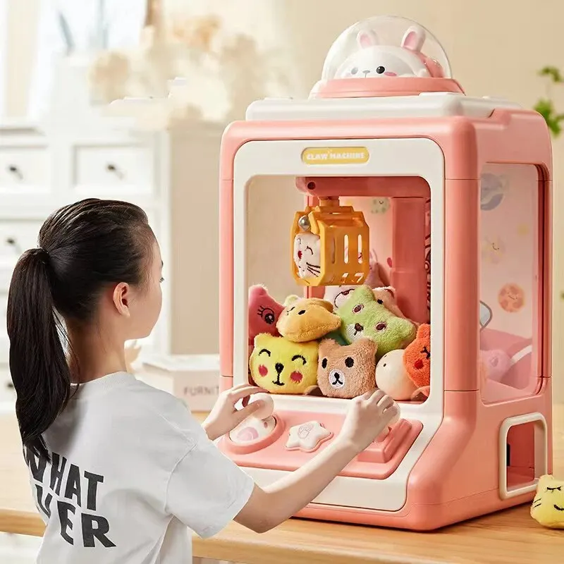 Automatic Doll Machine Toy for Kids Mini Cute Cartoon Coin Operated Play Game Claw Crane Machines with Light Music Children Toys