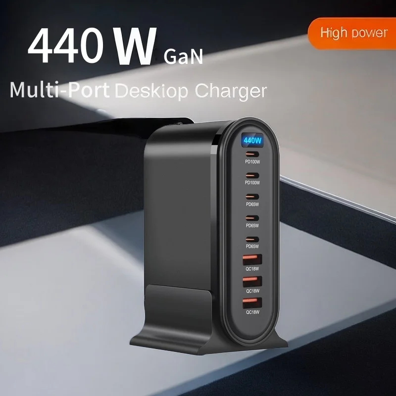 

НОВОЕ настольное зарядное устройство GaN мощностью 440 Вт, быстрое зарядное устройство USB типа C, мобильное 8-портовое зарядное устройство PD 5C3A, удобное для переноски зарядное устройство для планшета