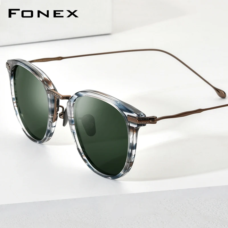 FONEX Acetate Titanium Sunglasses Women Retro Brand Design Vintage Square Sun Glasses for Men Japanese Shades 85648T