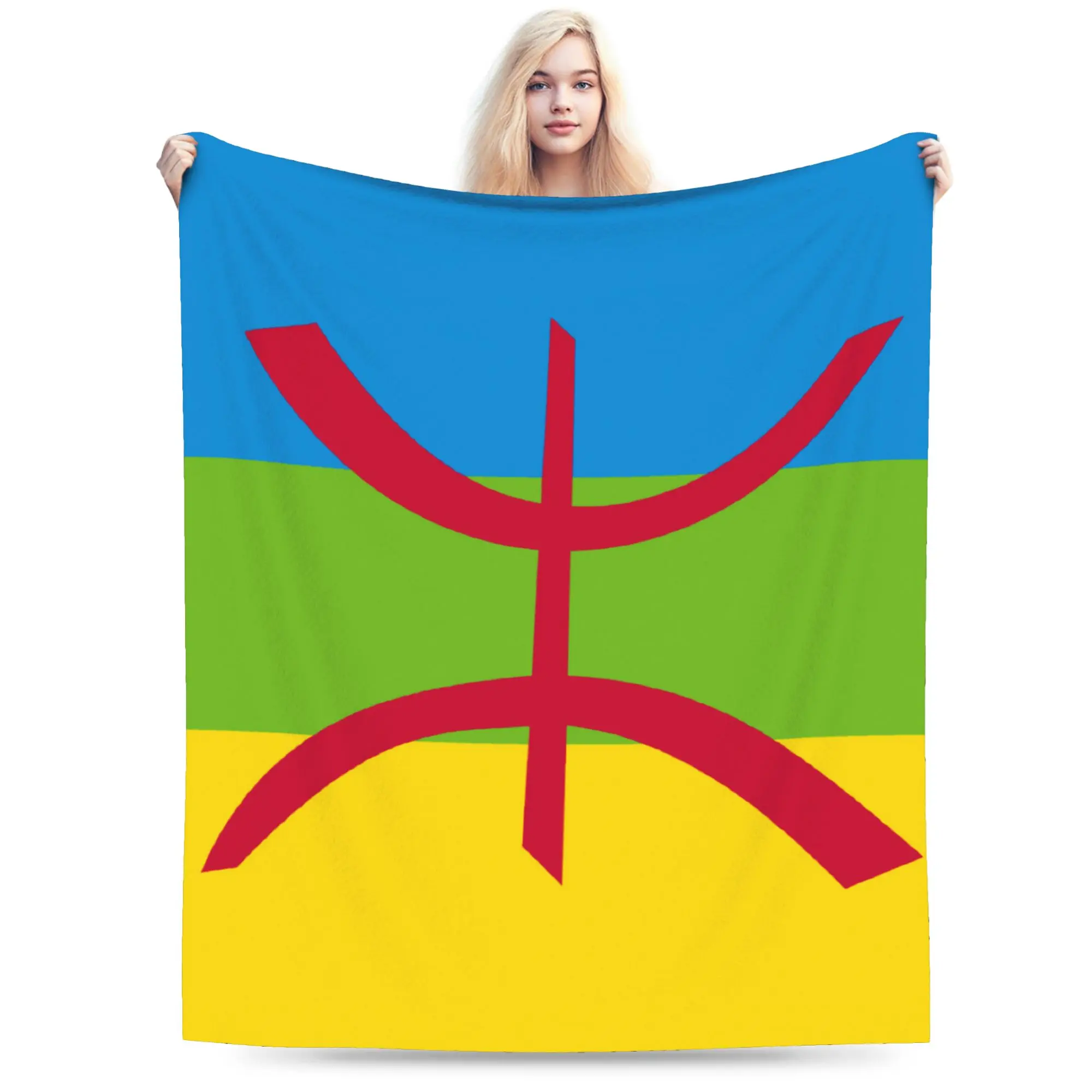 Custom Berber Amazigh Flag   North Africa Blanket Warm Fleece Soft Flannel Throw Blankets for Bedroom Sofa Travel Spring
