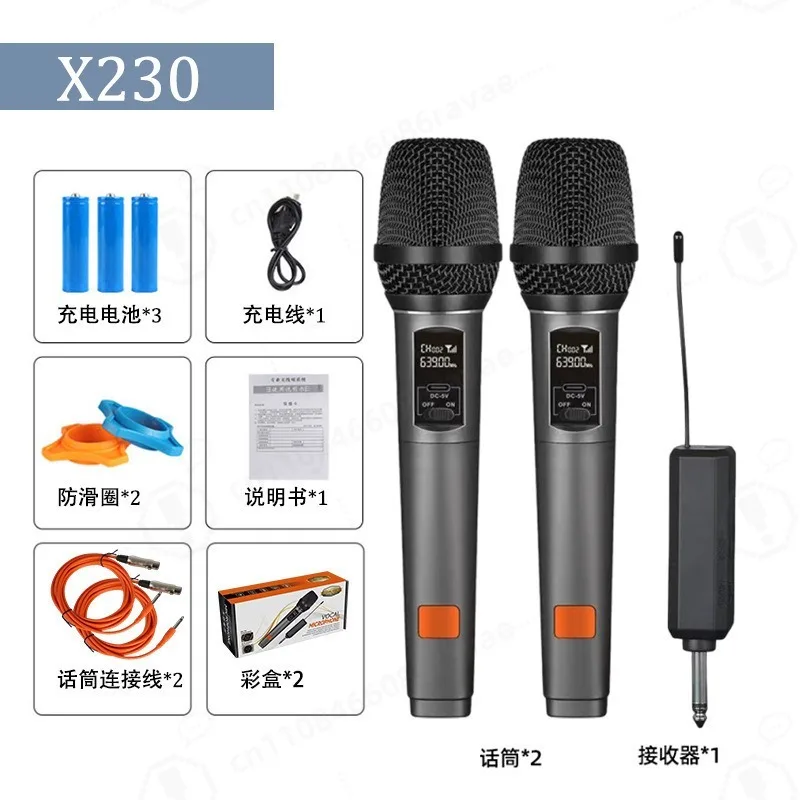 X230 Universal Wireless Microphone Wired & Wireless 2 In 1 Dual Microphone Rechargeable Lithium Battery Karaoke Mic for Speaker