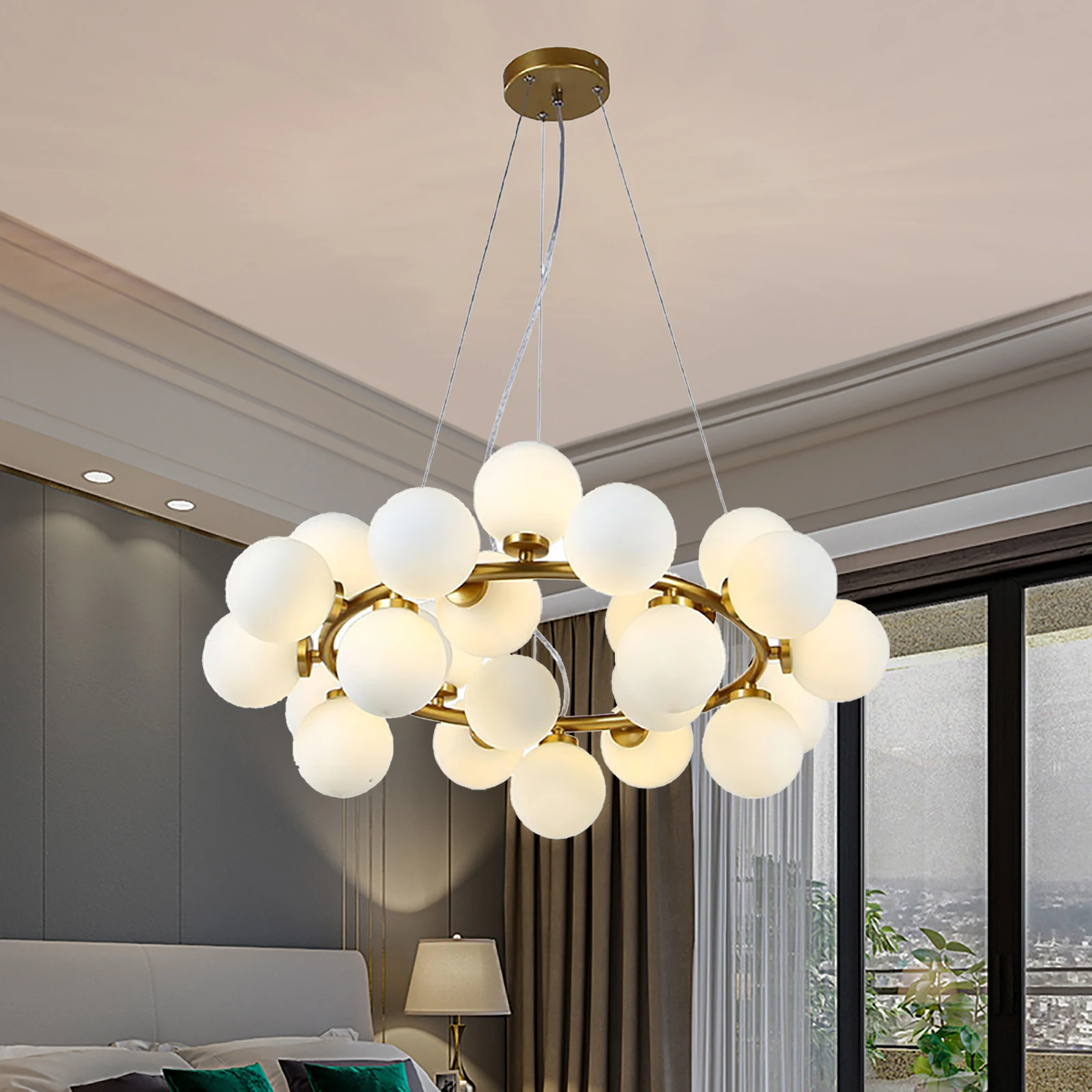 

Modern Glass Globe Chandelier Pendant Lamp Room Decor Hall Chandelier Living Room 25-Head Lighting Fixture Creative Light Round