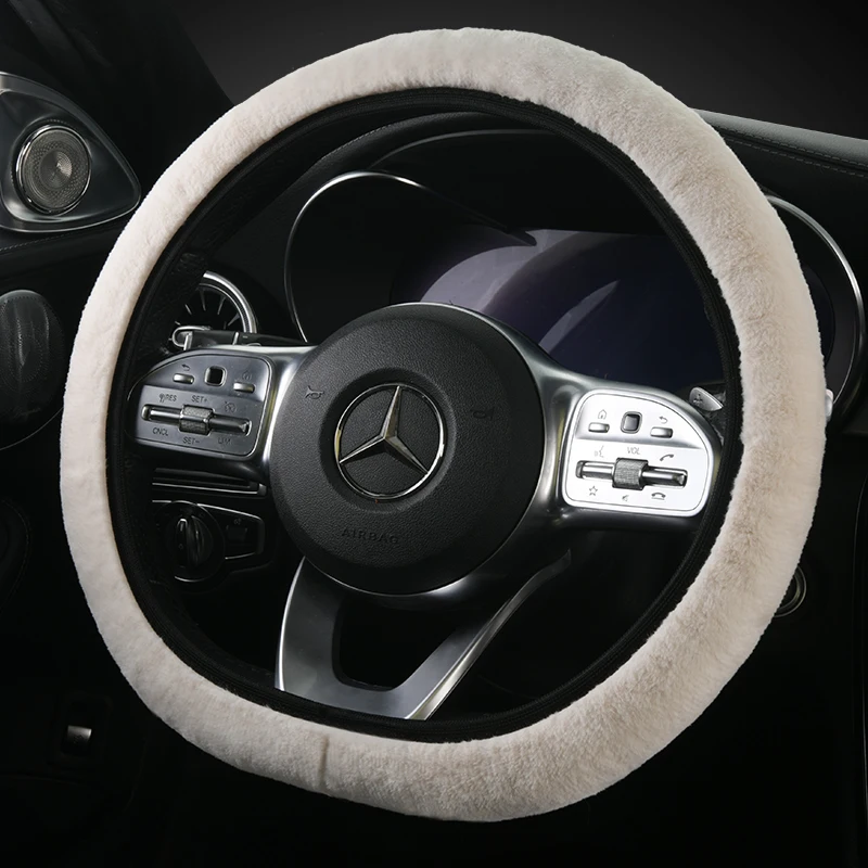Fluffy Steering Wheel Cover, Short Plush Auto Accessories for Men and Women with Inner Ring Universal 15 Inch