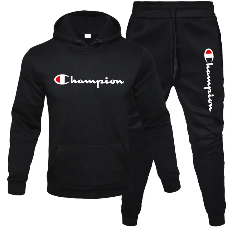 2 peças conjuntos de treino com capuz dos homens crânio marca outono inverno moletom + calças com cordão masculino esporte hoodies correndo roupas