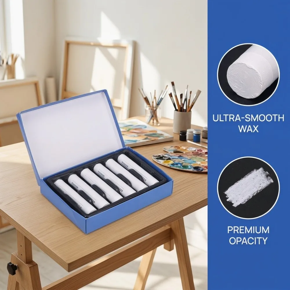 6PCS pure white shade White Oil Pastels mild non-toxic formula easy color overlay Soft Smooth Drawing Sticks soft smooth texture