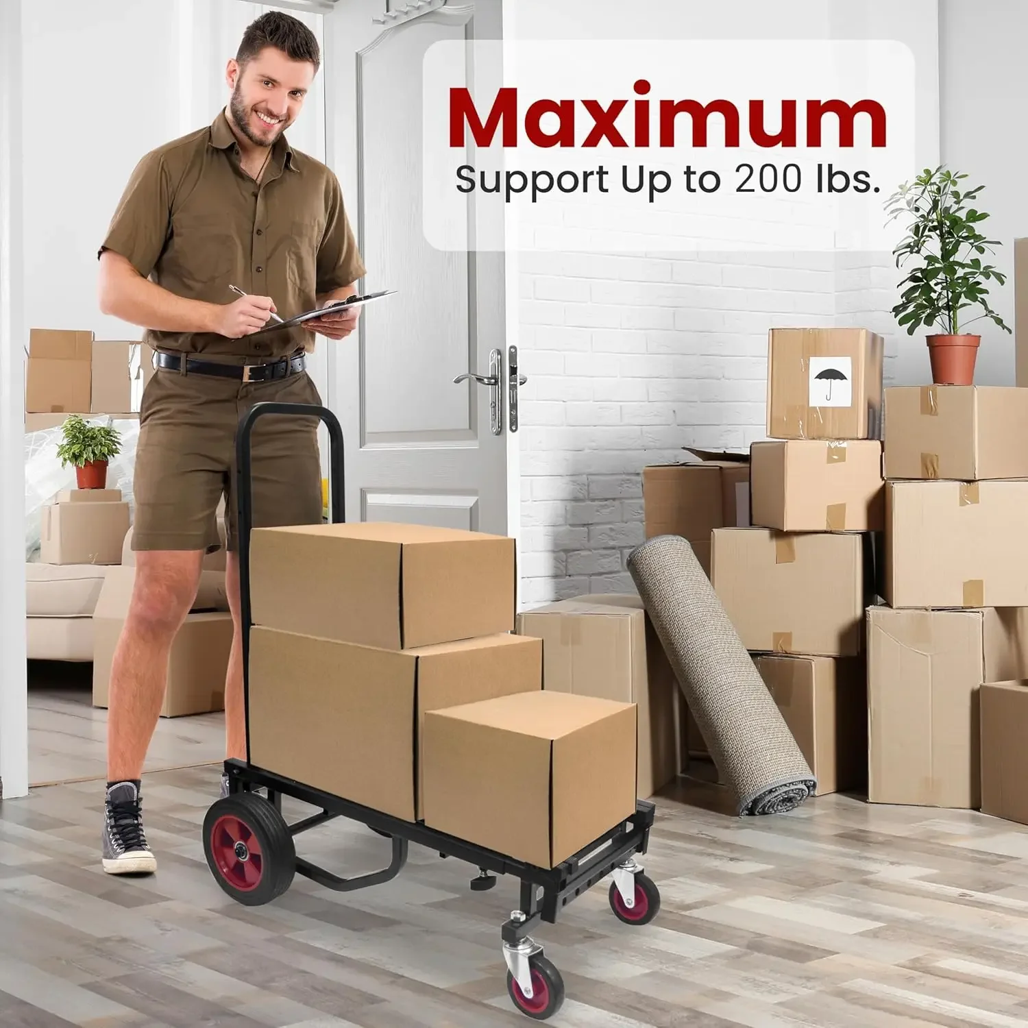 

Compact Folding Adjustable Equipment Cart - Heavy Duty 8-in-1 Convertible Cart Hand Truck/Dolly/Platform Cart with R-Trac Wheels