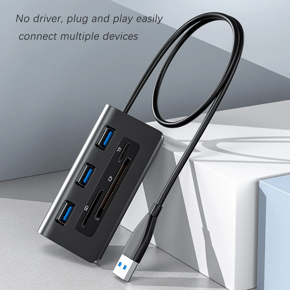 Lector de tarjetas Hub USB3.0 para computadora portátil Lector de tarjetas Hub de alta gama CF SD TF