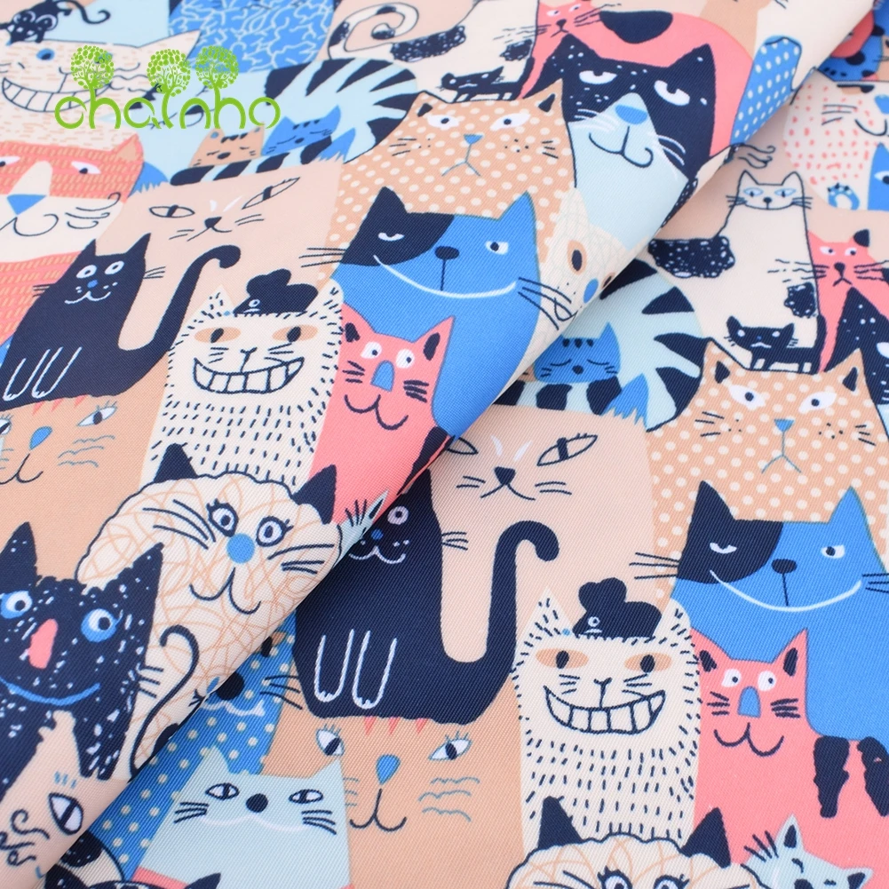 Chainho,Digital Printing Waterproof Fabric,DIY Quilting & Sewing Material, Cartoon Cats Series,For Suitcase,Handbag,Tablecloth