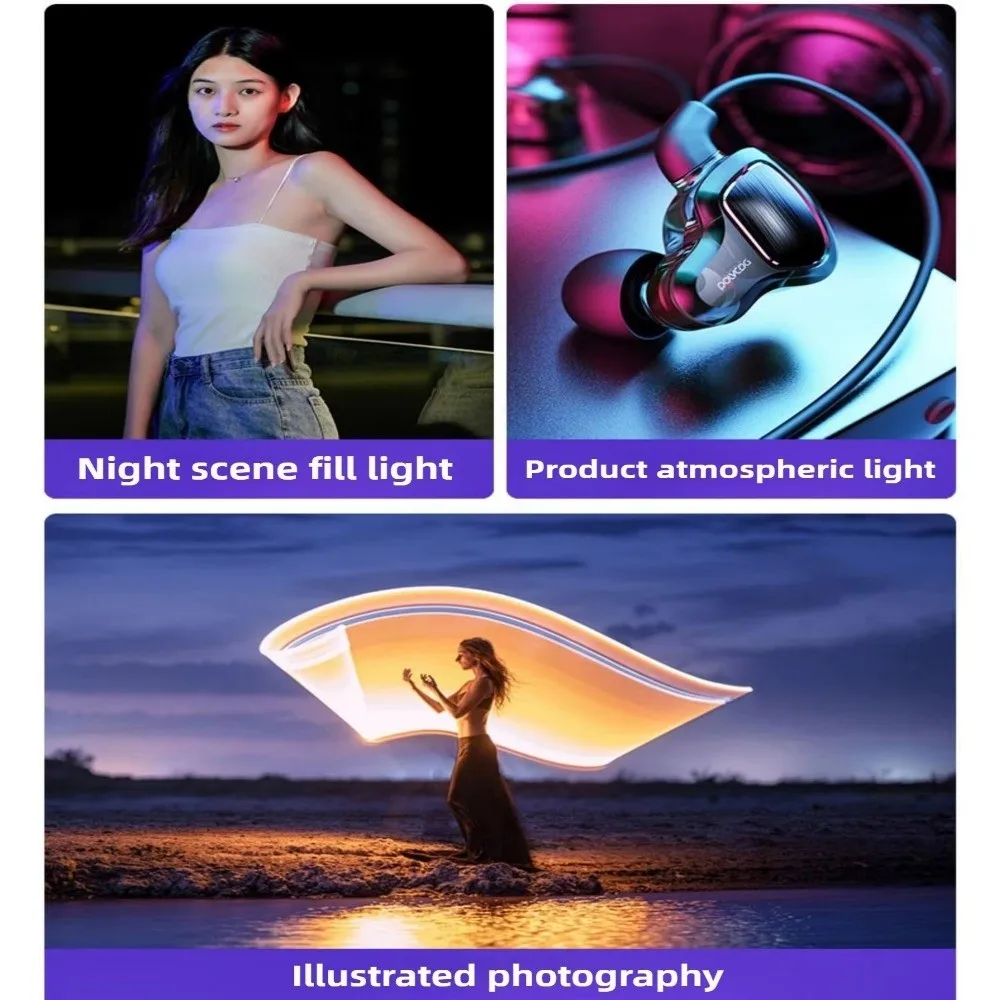휴대용 LED RGB 라이트 스틱 다채로운 브이로그/셀카 촬영 보조광 USB 충전식 스튜디오 사진 조명 파티 분위기 조성