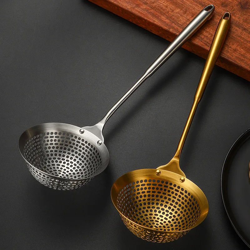 

Deep Head 304 Stainless Steel Colander Kitchen Frying Mesh Long Handle Noodle Colanders 10cm Punching Spoons Kitchenware