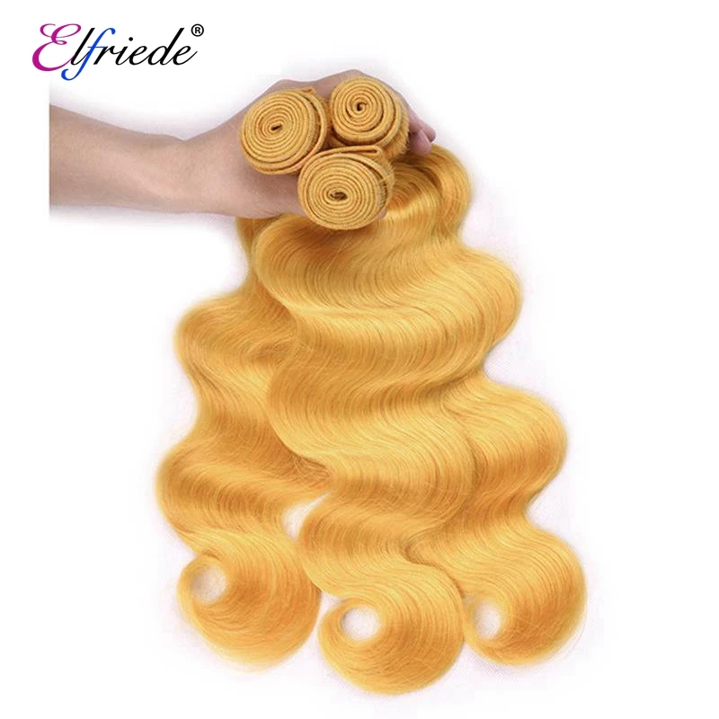 Elfriede Body Wave Yellow Precolored Human Hair Bundles 100% Human Hair Extensions 3/4 Bundles Deals Human Hair Sew In Wefts