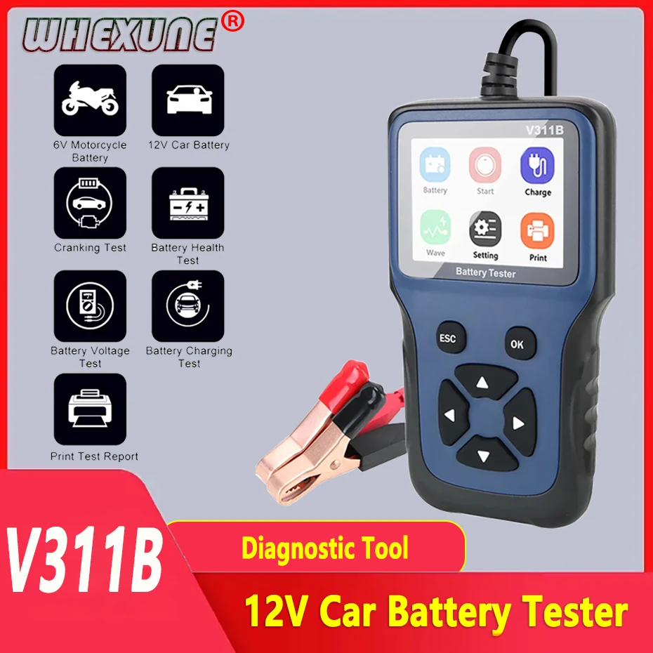 V311B 12V Car Battery Tester 100‑2000CCA Charging Circuit Load Tester Load Detector Diagnostic Tool for Car SUV Boat