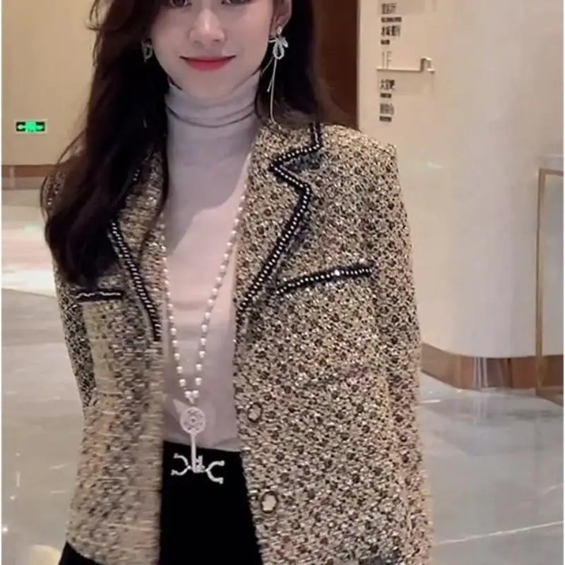 Springautumn Newwomen Clothing with Western Design Small Fragrant Style Long Sleeve Jacket Fashion Versatile Elegant Stylishtops