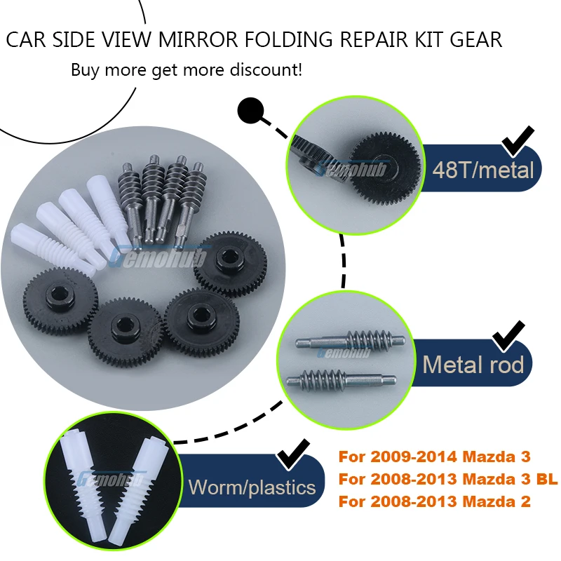 

2-50pcs Car Wing Mirror folding Repair Gear 48T For Mazda 3/BL/2 metal plastics tools Car accessories dropshipping DIY firmly