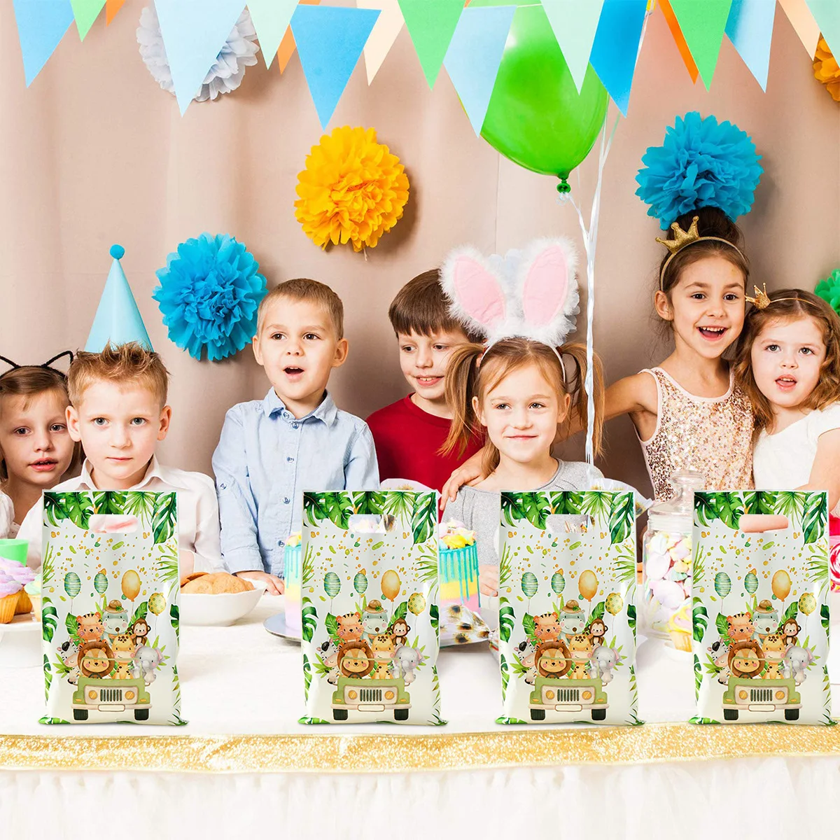 Jungle Animals Party Candy Gift Bags Biscuit Packing Bag Wild One Gift Bag for Guest Kids Birthday Party Supplies Baby Shower 