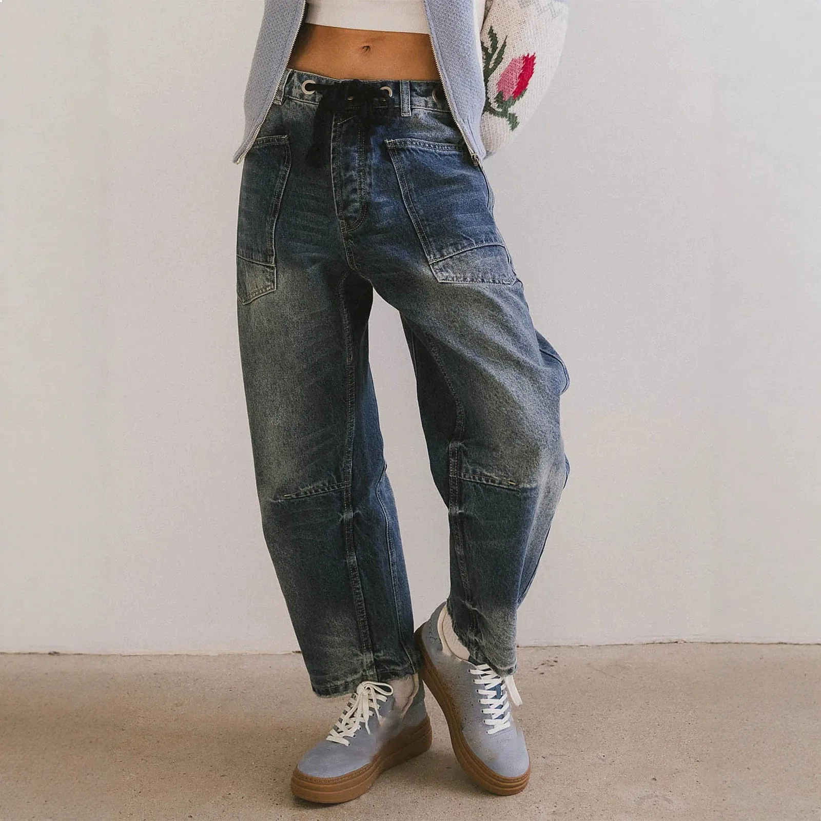 Jean Drawstring Straight Leg Pants for Women Multicolor Jeans Spring Summer