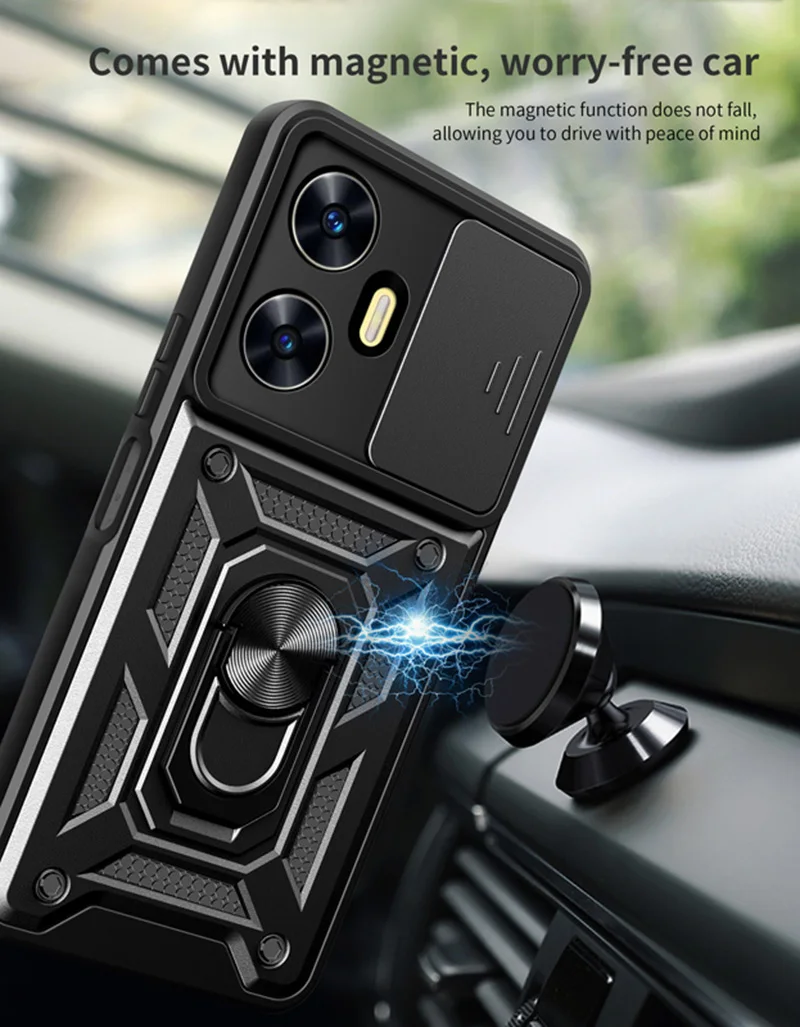 For OPPO Realme C55 C53 Case Shockproof Armor Car Holder Phone Cover For Realme 11 10 Pro Plus 5G Camera Lens Protection