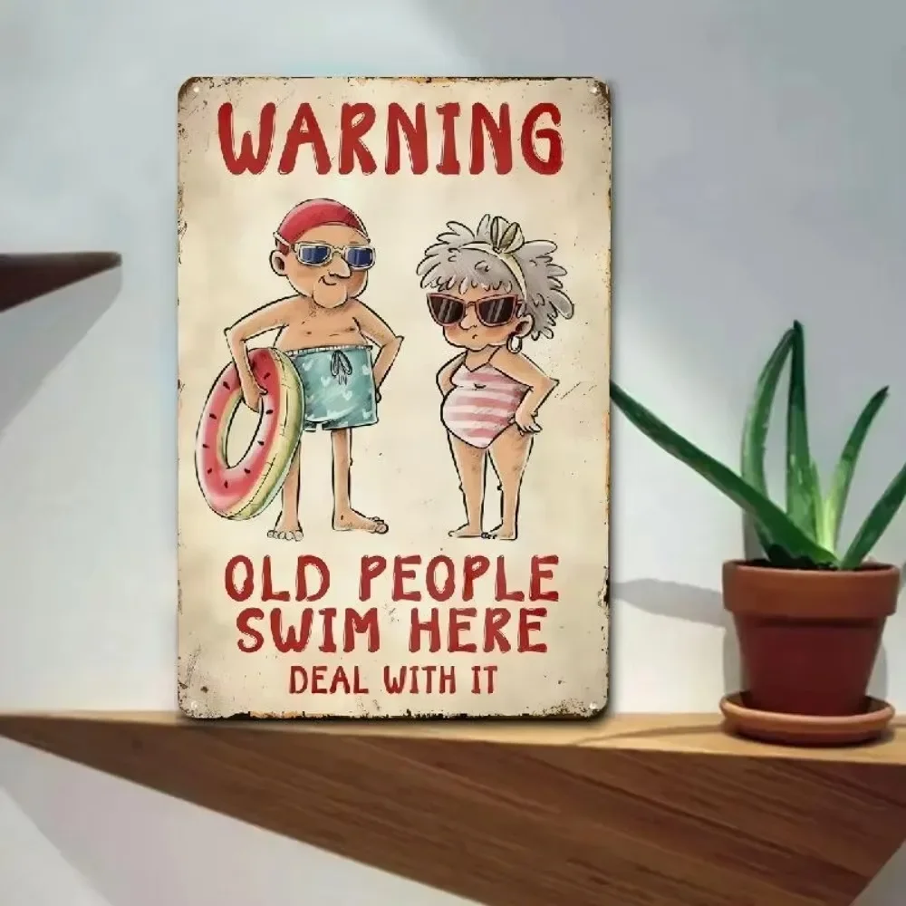 علامة معدنية "كبار السن يطفو هنا" - لوحة فنية جدارية ريفية وروح الدعابة، مثالية للديكور الداخلي/الخارجي في البار، كهف المنزل والرجل، #1