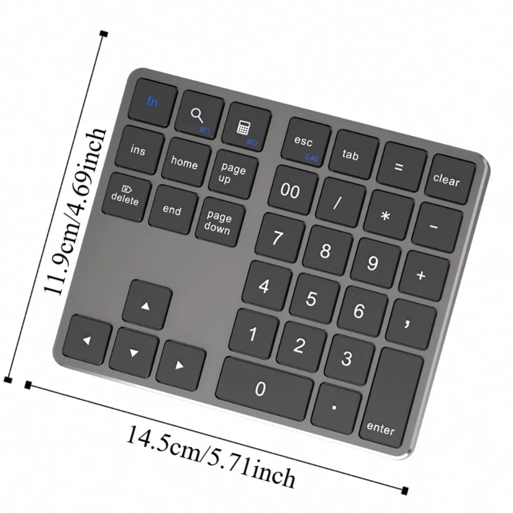 Mini 2.4G and Bluetooth Wireless Keyboard 35 Keys Rechargeable Mini Digital Keypad Mute Ergonomic Wireless Numeric Keypad Office
