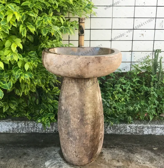 Natural Stone Wash Basin Integrated Balcony Outdoor Wash Basin Courtyard Column Washbasin Antique Outdoor Pool