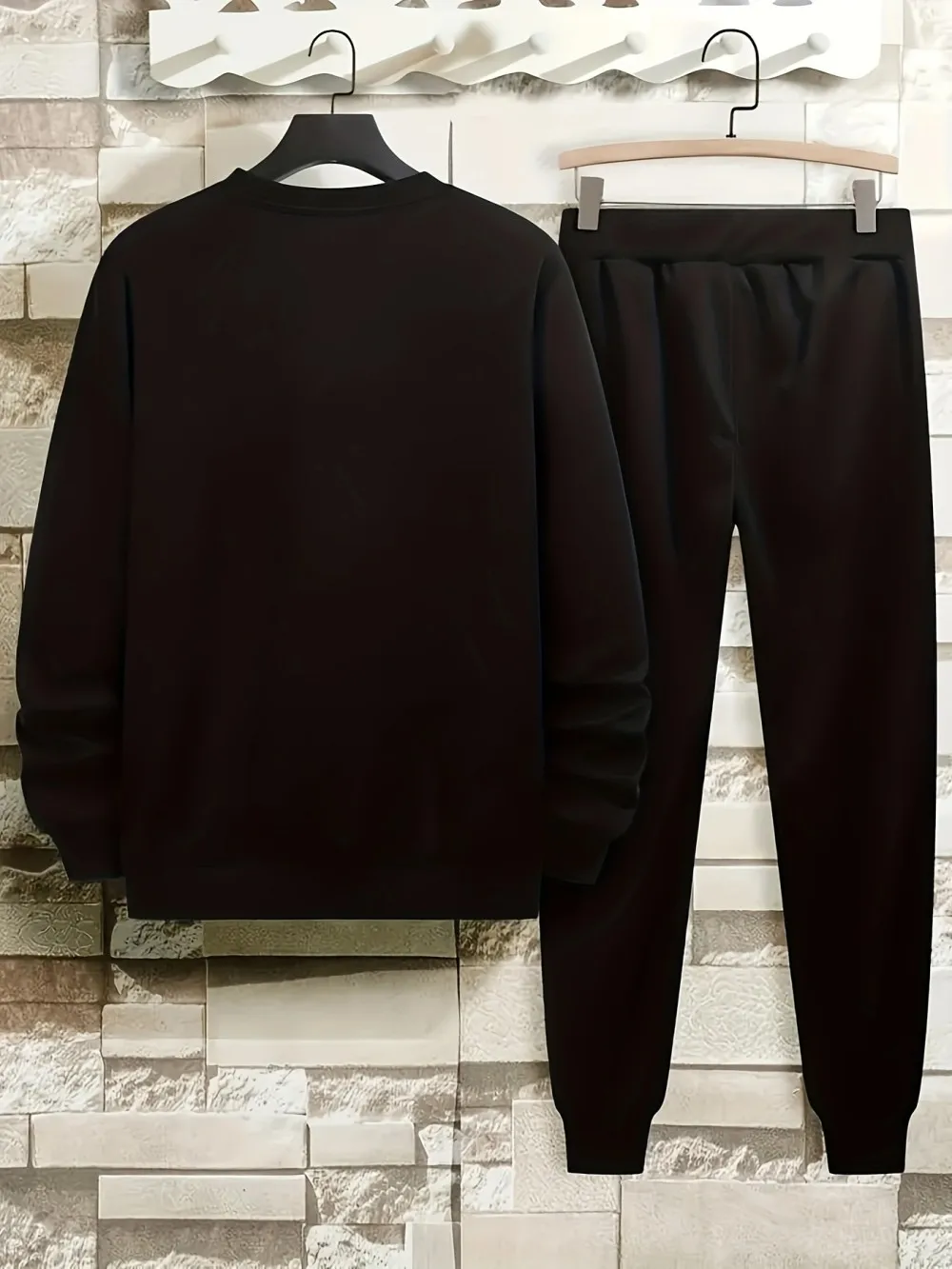 Fashionable Summer Men's Gothic Letter Printed Comfortable Breathable Round Neck Long Sleeve Pants Set Outdoor High Street Cloth